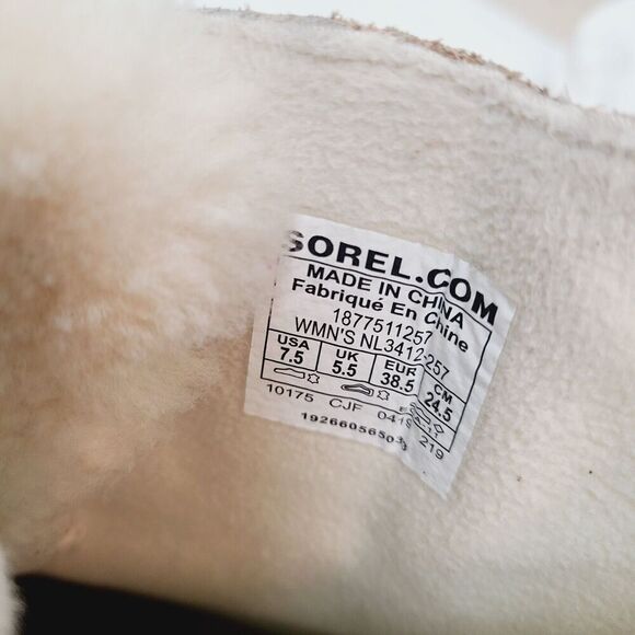 Sorel Boots Phoenix Ankle Boots 7.5 Beige Leather Sherpa Trim Waterproof Lace Up - Picture 9 of 10